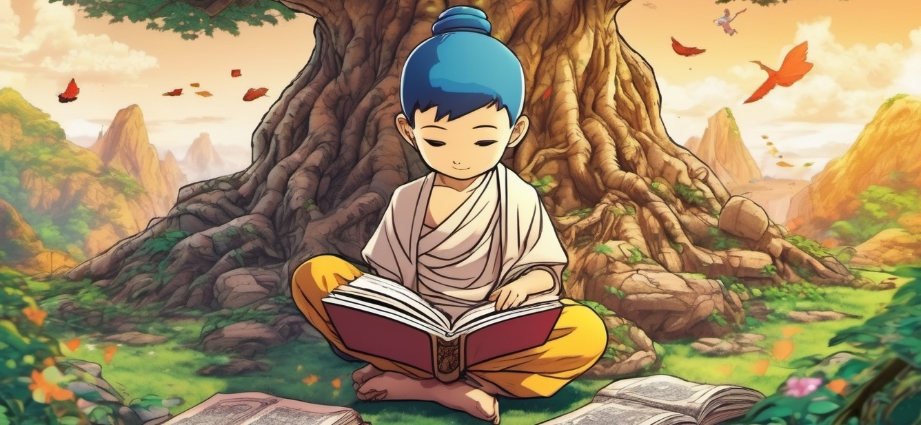 Kid buddha reading